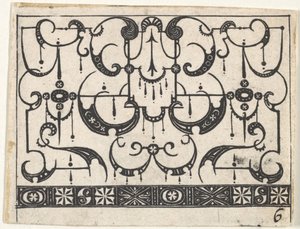 Schwarzarbeit-Druck mit einem Schweifwerk-Muster, ca. 1620