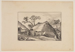 Zwei Scheunen, Wagen links, aus Landschaften (Verscheyden aerdige Lanthuysen...)