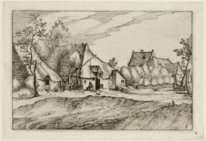 Bauernhöfe in einem Dorf, Platte acht nach Bilder von Bauernhöfen, Landhäusern und rustikalen Dörfern von Claes Jansz. Visscher II