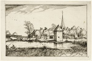 Teich und ein Dorf, Platte fünfzehn nach Bilder von Bauernhöfen, Landhäusern und rustikalen Dörfern