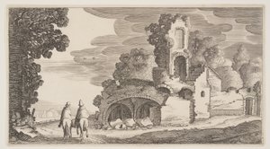 Ruinen entlang einer Straße, aus Landschaften (Playsante Lantschappen) von Claes Jansz. Visscher II