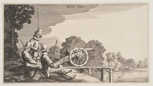 Die drei Kanoniere, aus Landschaften (Playsante Lantschappen) von Claes Jansz. Visscher II