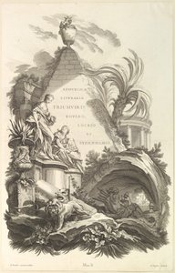 Frontispiz für das Grab von Boyle, Locke und Sydenham, ca. 1736 von Claude Augustin Duflos