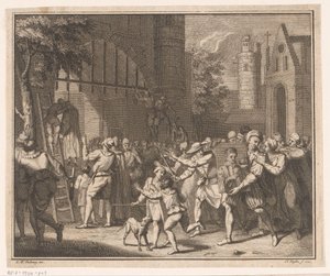 Zum Tode Verurteilte werden am Stadttor gehängt von Claude Augustin Duflos