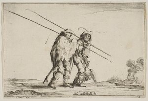Platte 13: Zwei Pikenier gehen nach rechts, jeder mit seiner Pike in der rechten Hand, 1642 von Claude Goyrand