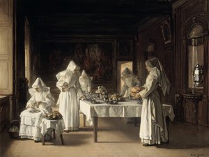 Abendessen im Hospiz von Beaune, Frankreich, spätes 19. bis frühes 20. Jahrhundert von Claude Joseph Bail