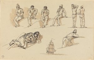 Acht Studien von Figuren und ein Schiff auf See von Claude Joseph Vernet