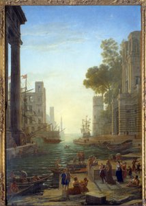 Landschaft mit dem Boot der Heiligen Paula Romana in Ostia. Heilige Paula verlässt ihre Kinder, um ins Heilige Land zu reisen. (Detail)