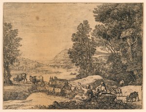 Hirte und Hirtin im Gespräch in einer Landschaft von Claude Lorrain