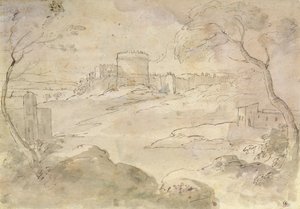 Landschaft mit befestigter Stadt