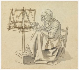 Eine alte Frau beim Spinnen, 1810–1830 von Claude Louis Desrais
