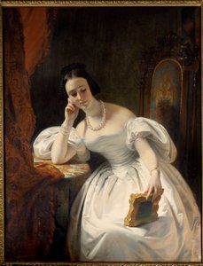 Junges Mädchen im Spiegel. Gemälde von Claude Marie Dubufe (1790-1864) von Claude Marie Dubufe