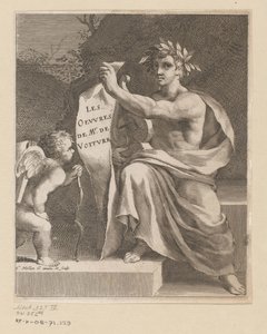 Apollo und ein Amor. Les Oeuvres de Mr. de Voiture (Titel auf dem Objekt). Titelblatt für: Vincent de Voiture, Les Oeuvres de Vincent de Voiture, 1650