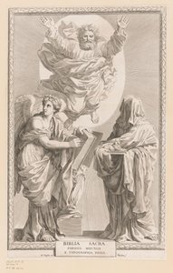 Gott mit Personifikation von Geschichte und Prophezeiung (Titelblatt für: Biblia Sacra, 1642) von Claude Mellan