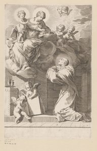 Hl. Bernhard kniend vor einer Erscheinung von Maria mit Kind Titelblatt für: Saint Bernardus, Divi Bernardi Abbatis (...), 1640