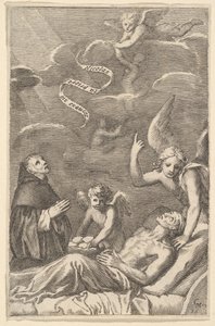 St. Nikolaus betet für einen sterbenden Mann von Claude Mellan