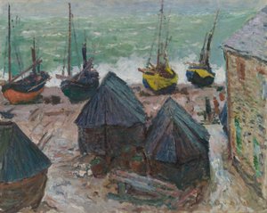 Boote am Strand von Étretat