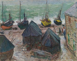 Boote am Strand von Étretat