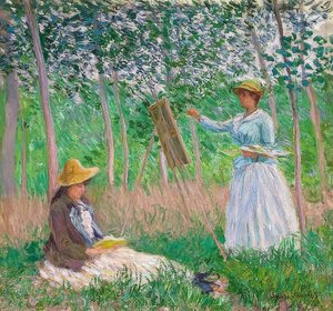 Im Garten von Giverny: Blanche Hoschedé an der Staffelei und Suzanne Hoschedé beim Lesen von Claude Monet