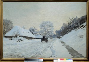 Der Karren, Straße im Schnee in Honfleur 1867 von Claude Monet
