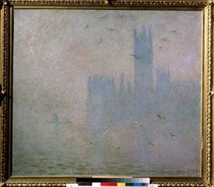 Möwen. Die Themse in London. Das Parlament von Claude Monet