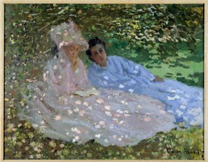 Frau Monet und eine Freundin im Garten. Zwei Frauen sitzen im Schatten eines Baumes von Claude Monet