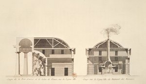 Querschnitt des Eingangs zu den Salinen in der idealen Stadt Chaux, ca. 1801 von Claude Nicolas Ledoux