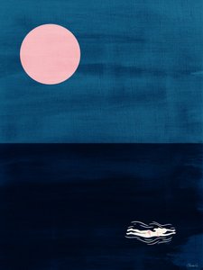 Mitternachtsschwimmen rosa Mond abstrakte Ozeankunst von Claudia Spano'