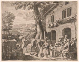 Ein Bauer am Tisch mit seiner Familie, Platte 13 aus Pastorales von Claudine Bouzonnet Stella