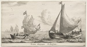 Verschiedene Schiffe und Ansichten von Amsterdam (Verscheffde Schepen en Gesichten van Amstelredam), Teil II: Zwei Pier-Boote von Clement de Jonghe