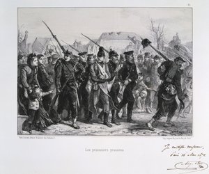 Deutsch-Französischer Krieg 1870-1871: Preußische Kriegsgefangene. Aus einer Serie von Lithografien von Clément Auguste Andrieux über die Nationalgarden.