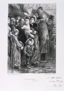 Französisch-Preußischer Krieg 1870-1871. Belagerung von Paris 19. Sept. 1870-28. Jan. 1871. Eine nationale Suppenküche in Paris, Januar 1871. Aus einer Serie von Lithografien von Clement August Andrieux über die Nationalgarden. Nahrungsmangel Hunger von Clément Auguste Andrieux