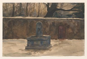 Wasserbrunnen bei einer Mauer