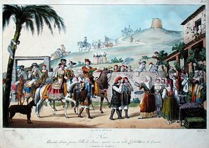 Hochzeitsprozession in der Region Cagliari, Italien, graviert von Bezard 1825
