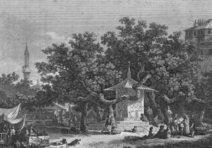 Eine Ansicht in der Nähe der Stadt Damaskus, graviert von Heath von Conrad Martin Metz
