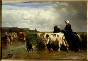 Der Durchgang durch die Furt. Gemälde von Constant Troyon (1810-1865) 19. Jahrhundert. Paris, Louvre Museum