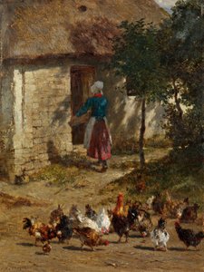 Hühner vor einem Bauernhaus