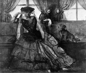 Eine Dame mit ihrem Hund, 19. Jahrhundert, 1930 von Constantin Guys