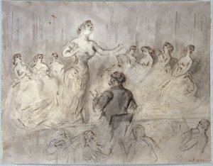 Szene in einem Café-concert, Orchester und Sängerinnen, um 1875-1880 von Constantin Guys