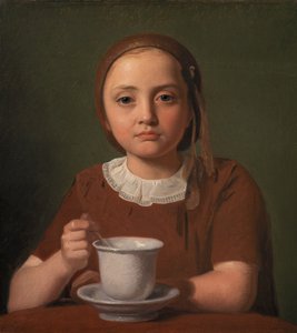 Porträt eines kleinen Mädchens, Elise Købke, mit einer Tasse vor sich