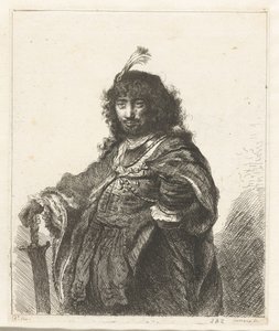 Selbstporträt (?) mit Federhut und gesenktem Säbel von Constantino Cumano