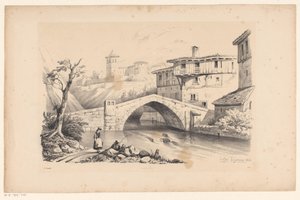 Brücke über Fluss im Bergdorf
