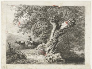 Landschaft mit kahlem Baum und Hirte von Constantinus Cornelis Huysmans