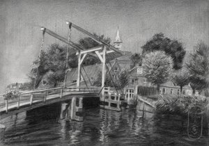 Skizze einer niederländischen Kanalbrücke