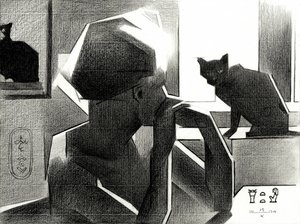 Ägyptische Königin und schwarze Katze von Corné Akkers