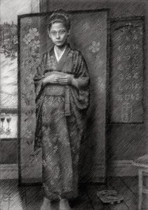 Nachdenklicher Junge im Kimono von Corné Akkers