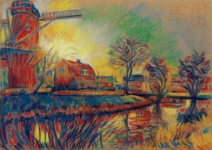 Lebhafte Dorfszene mit Windmühle von Corné Akkers