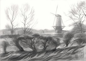 Winter-Windmühlenzeichnung von Corné Akkers