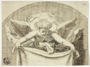 Putto hält Sudarium von Cornelis Bloemaert