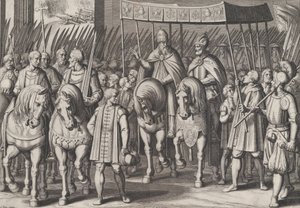 Tafel 3: Karl V. gekrönter Kaiser, der mit dem Papst in Rom einzieht, aus den Triumphen von Karl..., 1614 von Cornelis Boel